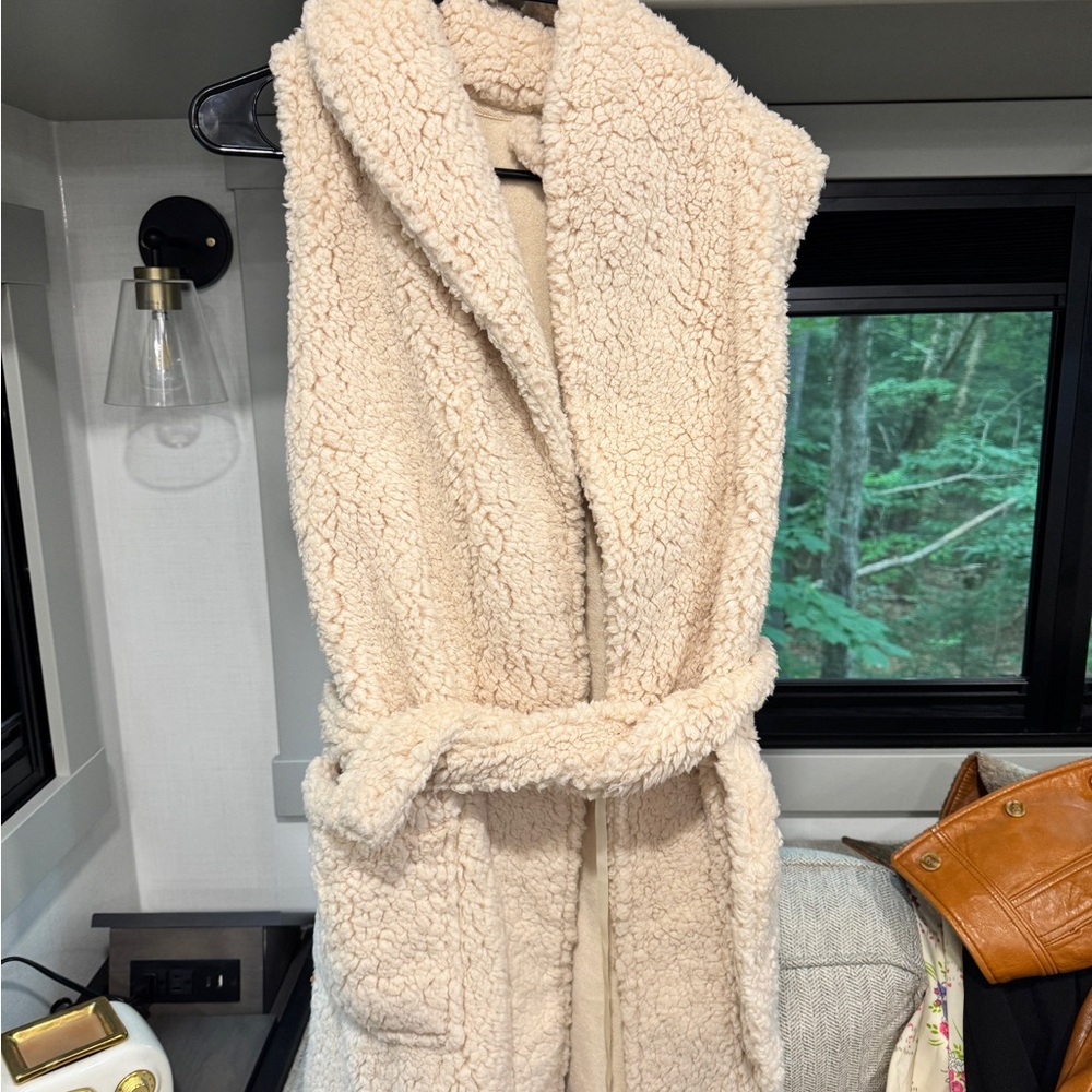 Cream Sherpa Belted Vest